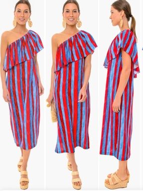 Pomander Place Painterly Stripe Florencia Midi Dress Size Medium